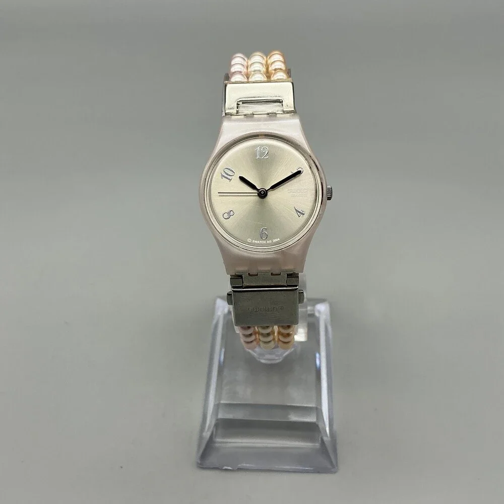 Swatch Pearl Tension Womens Watch 25mm Pink Pearl Bead Band New Battery 6.25